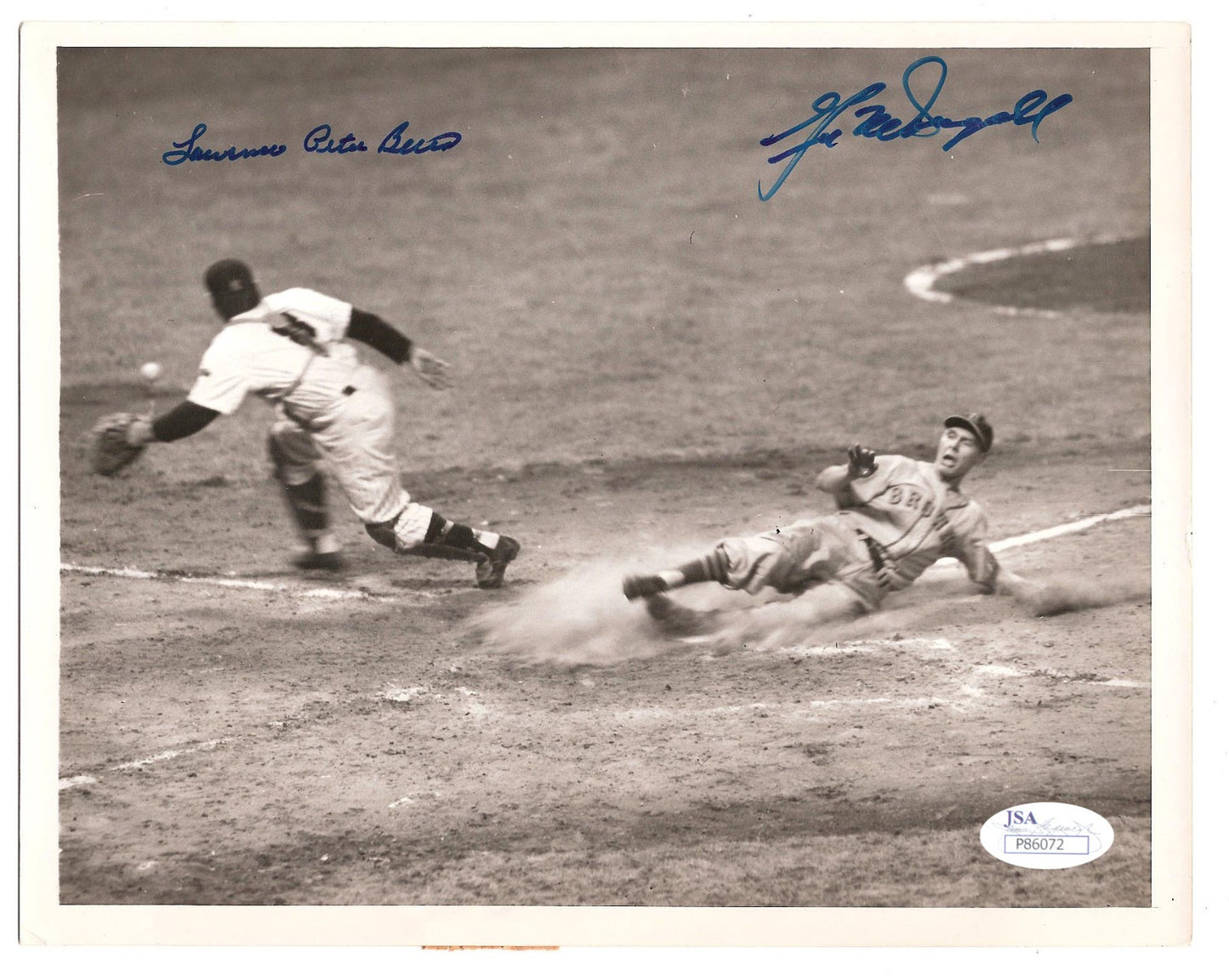 Yogi Lawrence Peter Berra Gil McDougald signed original wire photo auto JSA COA