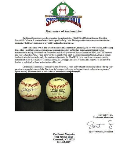 Billy Loes signed official NL Baseball Brooklyn Dodgers mint auto 1955 WS Coa