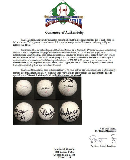 OJ Anderson Ny Giants SB MVP signed Top Flite golf ball auto CBM COA