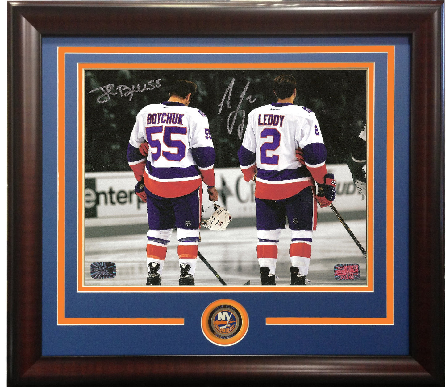 Johnny Boychuk Nick Leddy islanders signed 8x10 photo framed coin auto holo COA