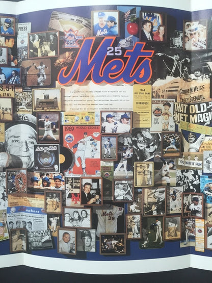 1986 New York Mets Amazin Era 25TH Old Timers Day Program Poster 24x13 Nm Rare