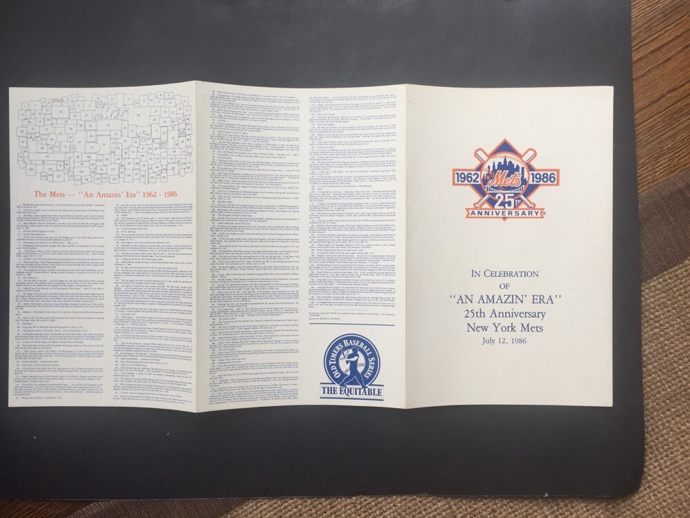 1986 New York Mets Amazin Era 25TH Old Timers Day Program Poster 24x13 Nm Rare