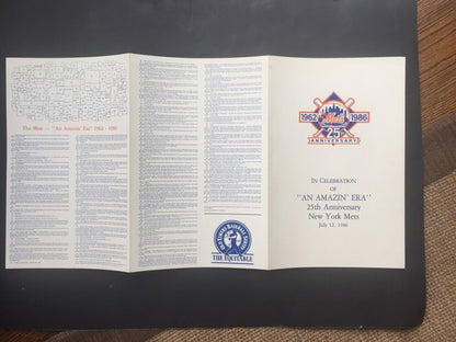 1986 New York Mets Amazin Era 25TH Old Timers Day Program Poster 24x13 Nm Rare