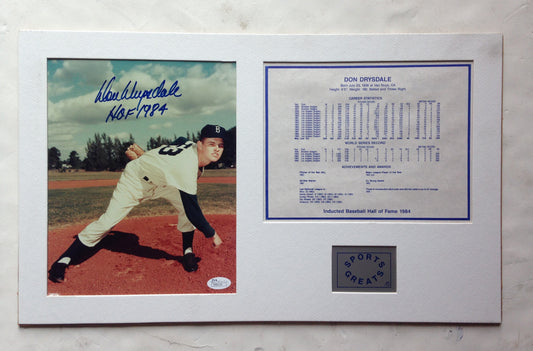 Don Drysdale Signed 8X10 Stat PHOTO Matted Brooklyn Dodgers Hof 1984 Auto JSA