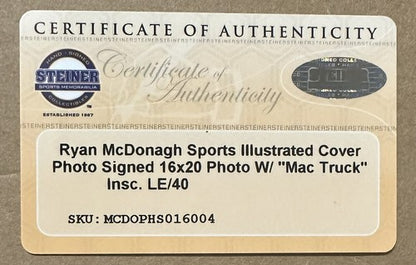 Ryan McDonagh Signed Rangers Sports Illustrated 16x20 Photo MacTruck Steiner LE