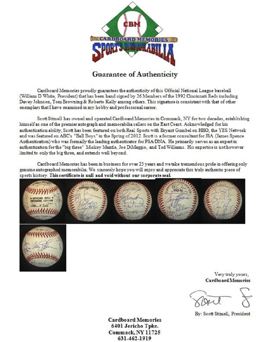 1992 Cincinnati Reds signed official NL Baseball 26 auto Davey Johnson CBM COA