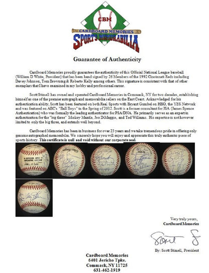 1992 Cincinnati Reds signed official NL Baseball 26 auto Davey Johnson CBM COA