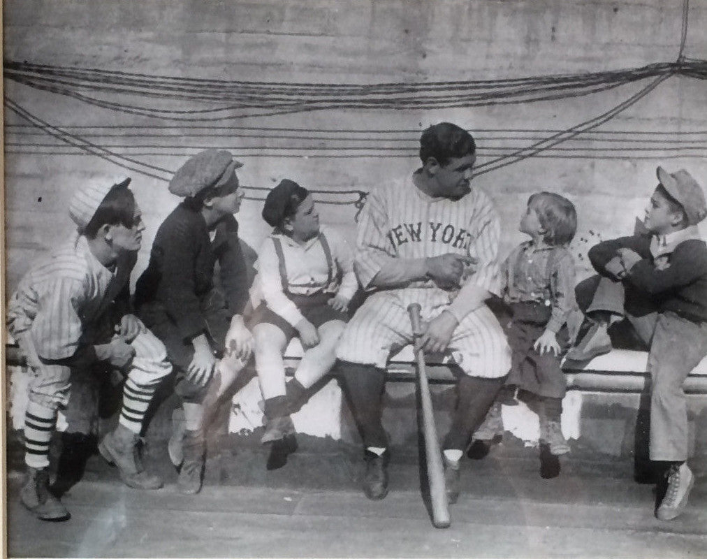 Babe Ruth with kids  New York Yankees logo 8x10 photo framed collage 22x16
