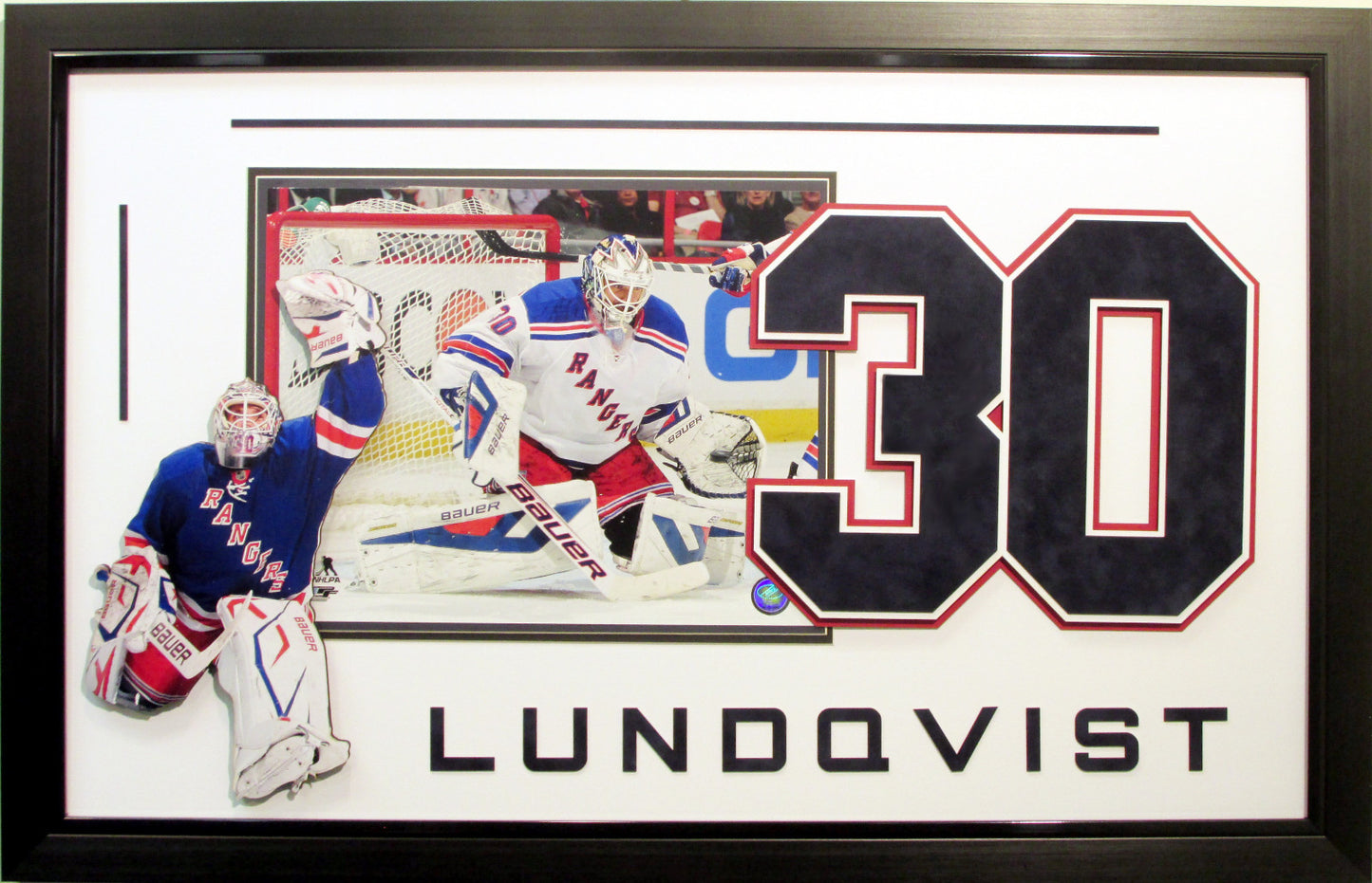 Henrik Lundqvist NY Rangers custom 11x14 framed 3D Shadowbox collage suede #30