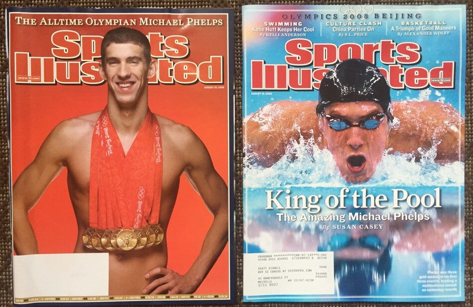 Michael Phelps 2008 Sports Illustrated 2 Magazine Lot King Of Pool 23 Gold Medal