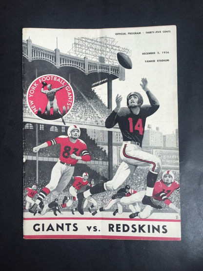 NY Giants 1956 FootBall Program Yankee Stadium Redskins Frank Gifford 3 Td