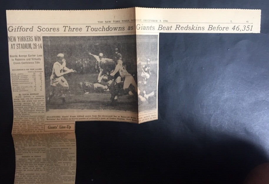 NY Giants 1956 FootBall Program Yankee Stadium Redskins Frank Gifford 3 Td