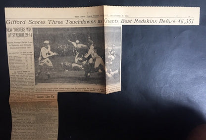 NY Giants 1956 FootBall Program Yankee Stadium Redskins Frank Gifford 3 Td