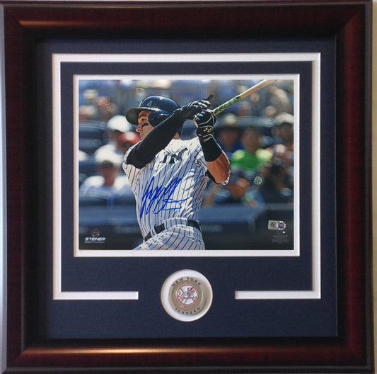 Tyler Austin signed 8x10 framed photo Yankees Rookie 1st MLB AT BAT HR Steiner