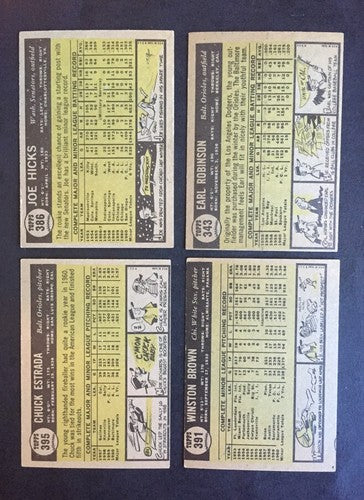 1961 Topps Rc 4 Card Lot # 386 343 391 395  Ex+ - Nm Winston Brown Hicks Estrada