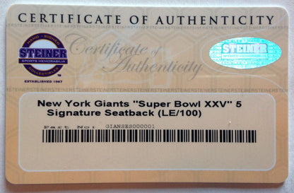 NY Giants signed game used SB framed seatback Taylor Anderson SIMMS Steiner /100