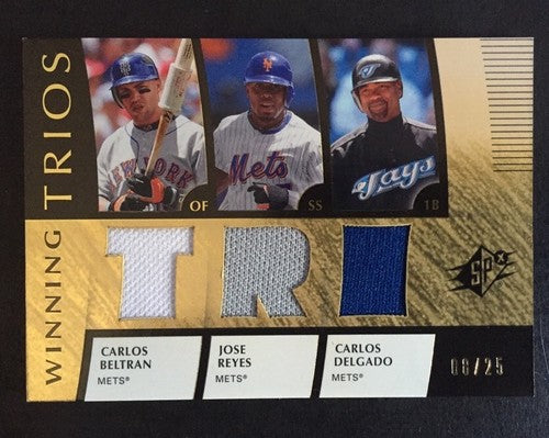 2008 Ud Spx Winning Trios Triple Worn Jersey Mets Beltran Jose Reyes Delgado /25