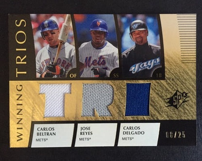 2008 Ud Spx Winning Trios Triple Worn Jersey Mets Beltran Jose Reyes Delgado /25