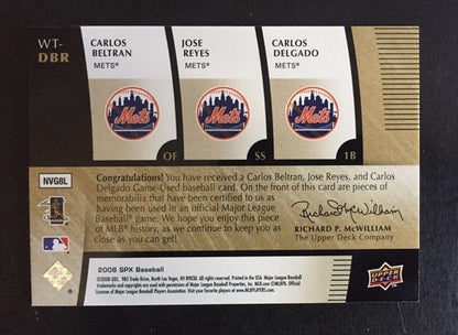 2008 Ud Spx Winning Trios Triple Worn Jersey Mets Beltran Jose Reyes Delgado /25