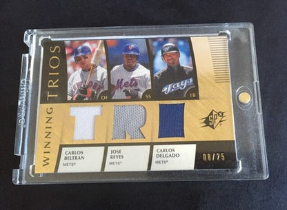 2008 Ud Spx Winning Trios Triple Worn Jersey Mets Beltran Jose Reyes Delgado /25