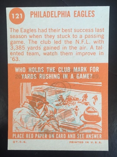 1963 Topps #121 Philadelphia Eagles Team Card NM Razor Sharp Crisp