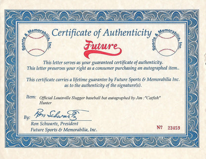 Jim Catfish Hunter signed Louisville Slugger baseball bat Hof auto CBM COA
