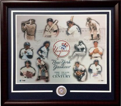 NY Yankees team Century 16x20 photo framed coin Babe Ruth Mickey Mantle LE /500