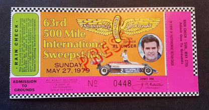 1979 INDIANAPOLIS Indy 500 63rd Press TICKET Stub Nm - Mint May 26 Rick Mears