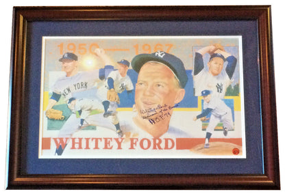 Whitey Ford Yankees signed 14x22 artwork framed auto ins HOF 74 + Chairman COA