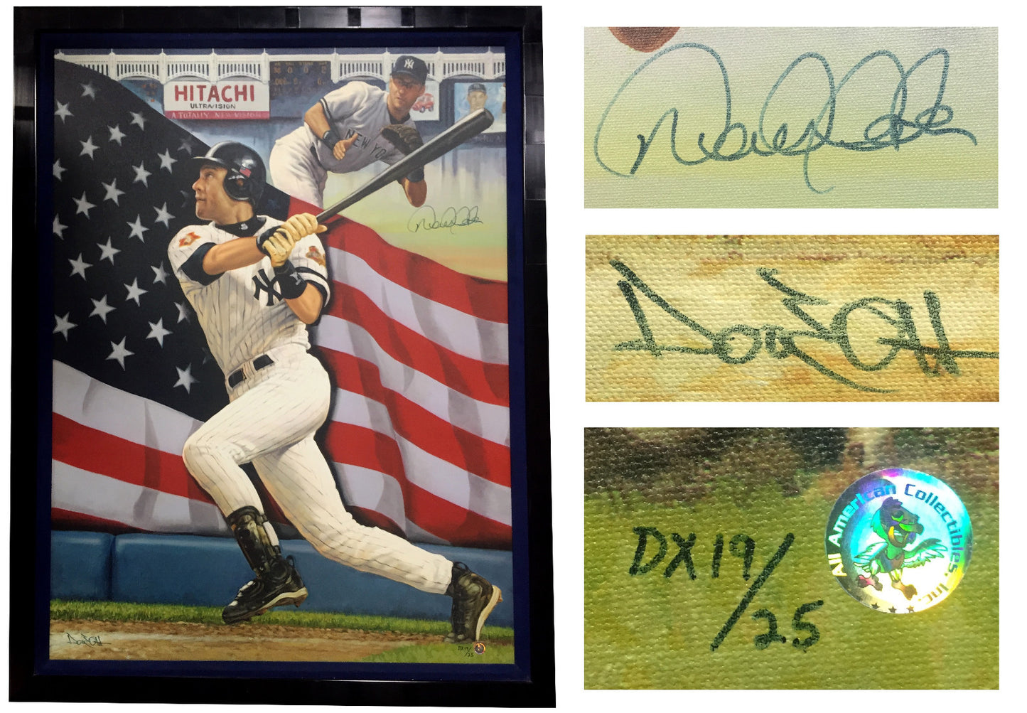 Derek Jeter signed american Flag framed Canvas aac holo coa le /25 autograph