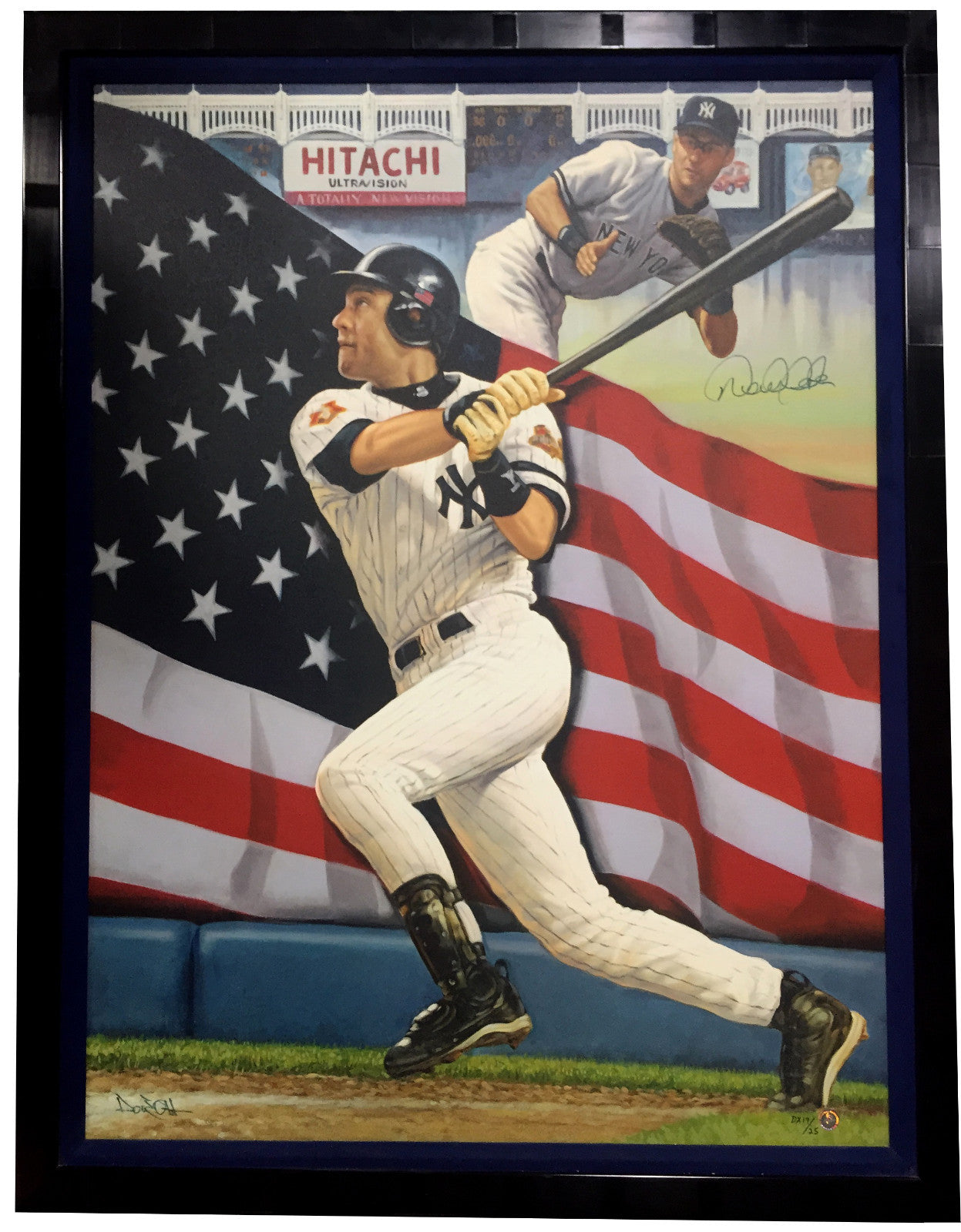Derek Jeter signed american Flag framed Canvas aac holo coa le /25 autograph