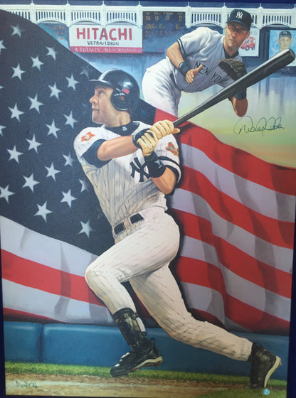 Derek Jeter signed american Flag framed Canvas aac holo coa le /25 autograph