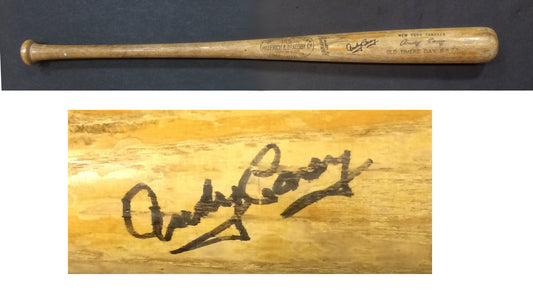 Andy Carey Signed 1973 Game used  Yankees Old Timers Day bat autograph CBM COA