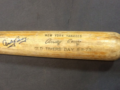 Andy Carey Signed 1973 Game used  Yankees Old Timers Day bat autograph CBM COA