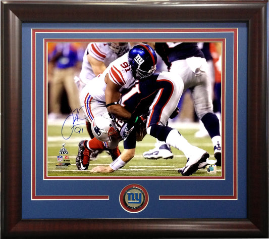 Justin Tuck Giants signed 16x20 photo Framed Super Bowl Sack Auto Tom Brady JSA