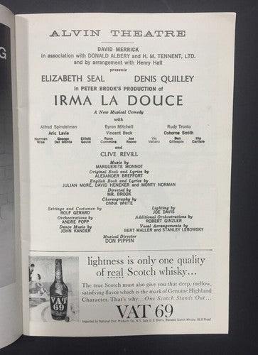 Irma La Douce Alvin Theatre Playbill 1961 Elliott Gould W/ Ticket Elizabeth Seal
