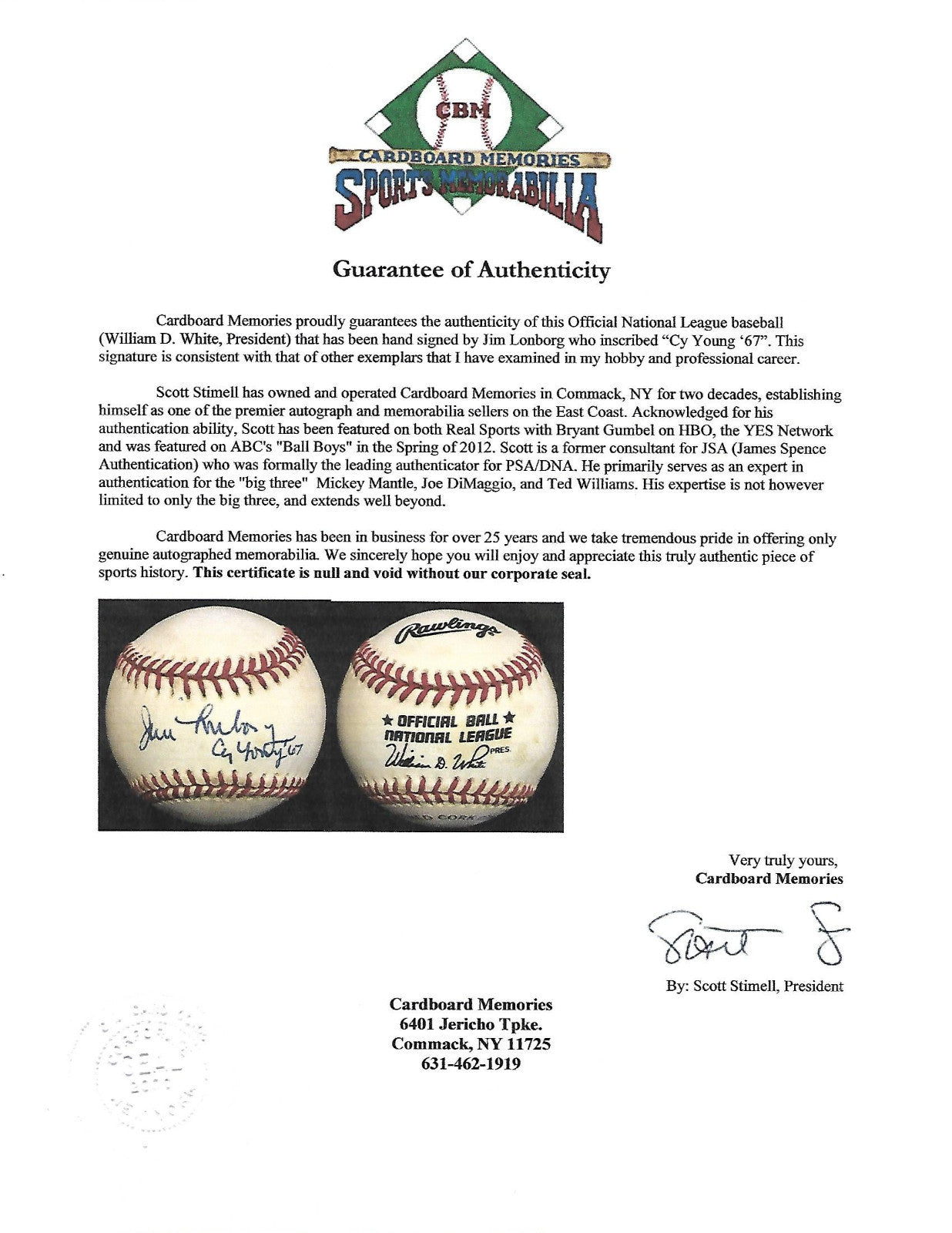 Jim Lonborg Red Sox signed official NL Baseball Cy Young 67 autograph cbm COA