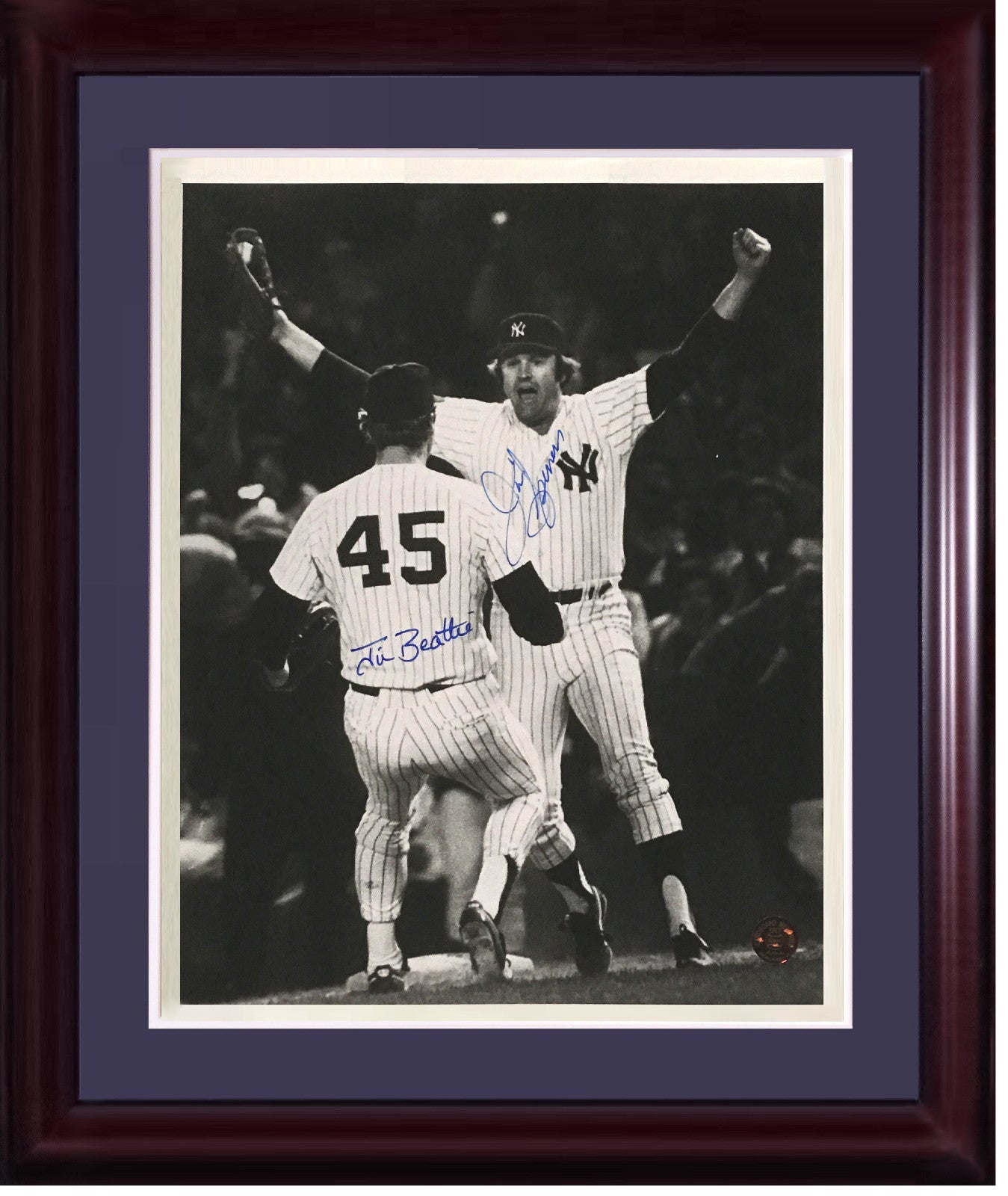 Jim Beattie & Jim Spencer Yankees signed 11x14 1978 Celebration framed auto COA