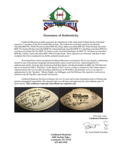 NFL Hall of Fame signed 12 auto football Joe Namath Weeb Ewbank ins HOF CBM COA