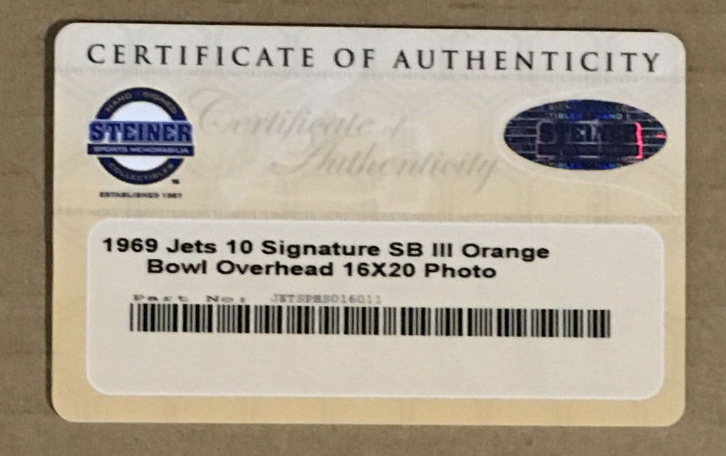 1969 NY Jets Team signed 16x20 Orange Bowl photo framed Joe Namath Auto Steiner
