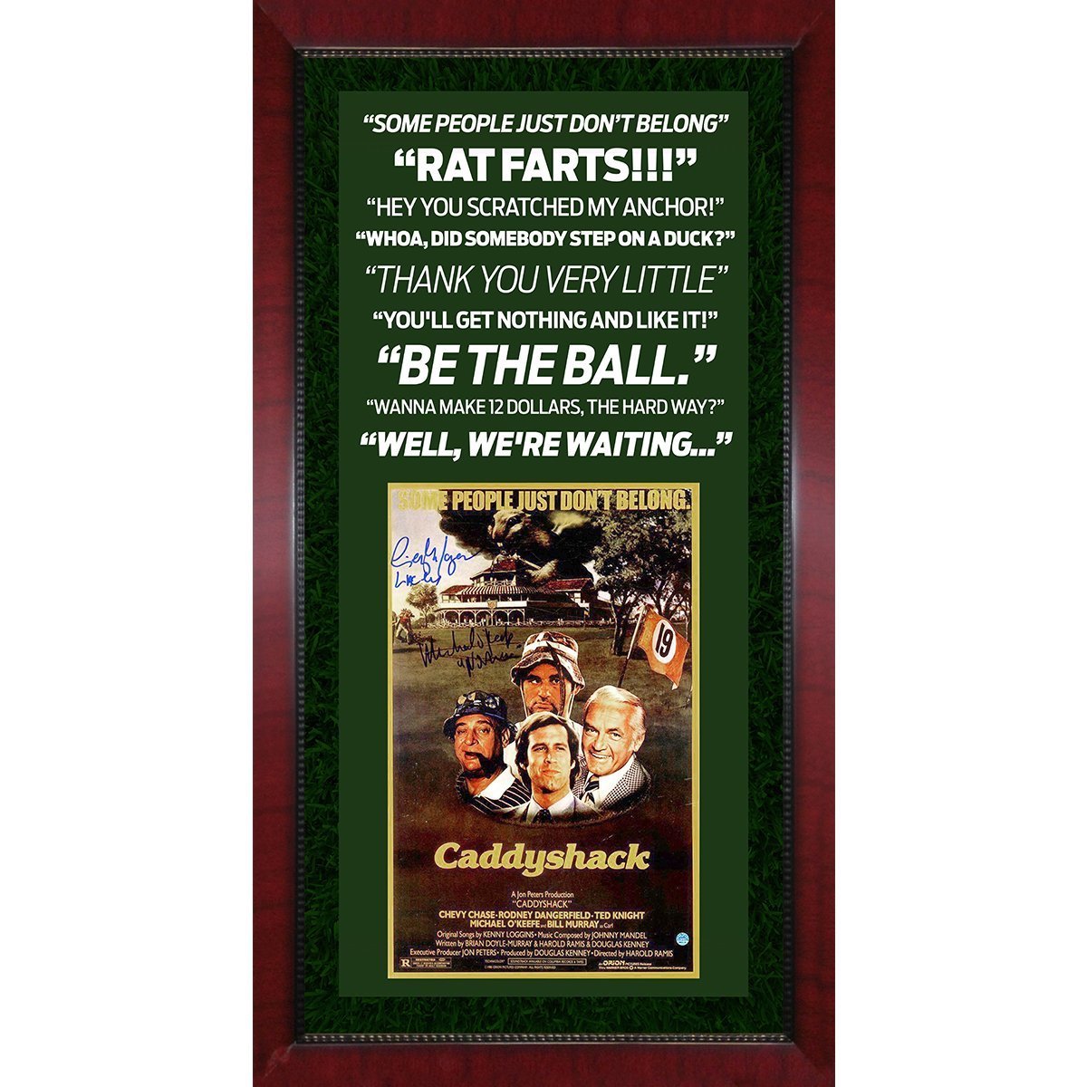Michael O'Keefe Cindy Morgan signed CaddyShack poster framed 2 auto Steiner COA