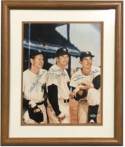 Mickey Mantle Whitey Ford Billy Martin signed 11x14 photo framed 3 auto steiner