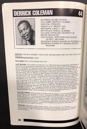 1991-92 Basketball New Jersey Nets Official Media Guide Derrick Coleman NBA ROTY