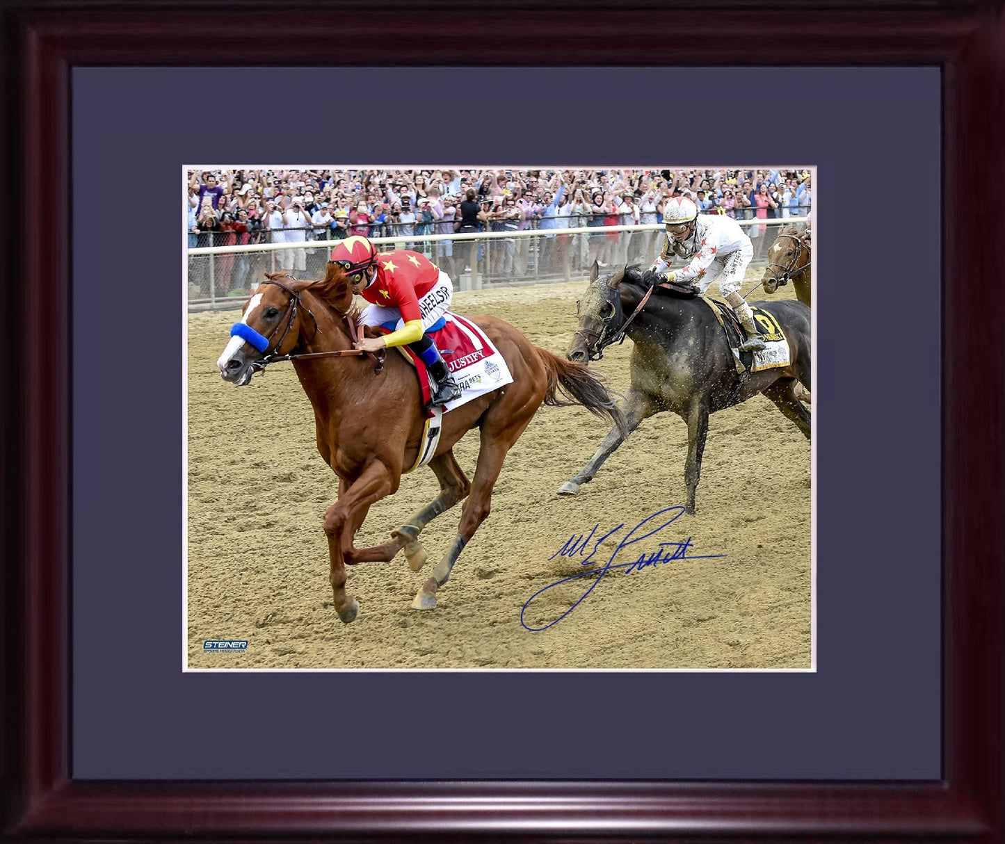 Mike Smith signed 8x10 Justify Triple Crown Belmont photo framed auto Steiner