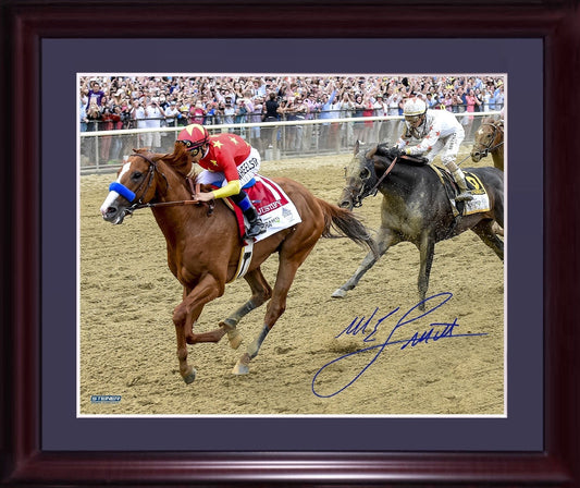 Mike Smith signed 16x20 Justify Triple Crown Belmont photo framed auto Steiner