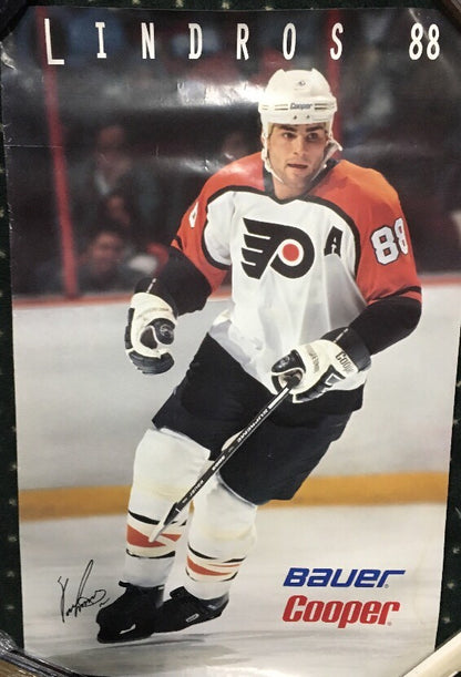 ERIC LINDROS Signed FLYERS VINTAGE ORIGINAL NHL Bauer Cooper 22x34 POSTER Coa