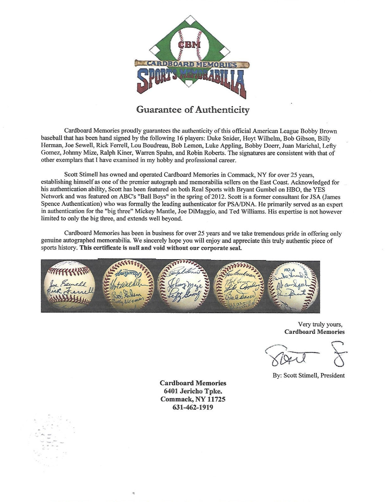 HOF 16 Auto Signed Baseball Duke Snider Bob Gibson Juan Marichal Spahn COA CBM