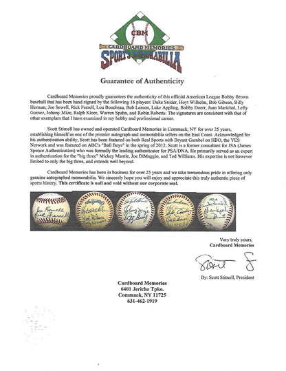 HOF 16 Auto Signed Baseball Duke Snider Bob Gibson Juan Marichal Spahn COA CBM