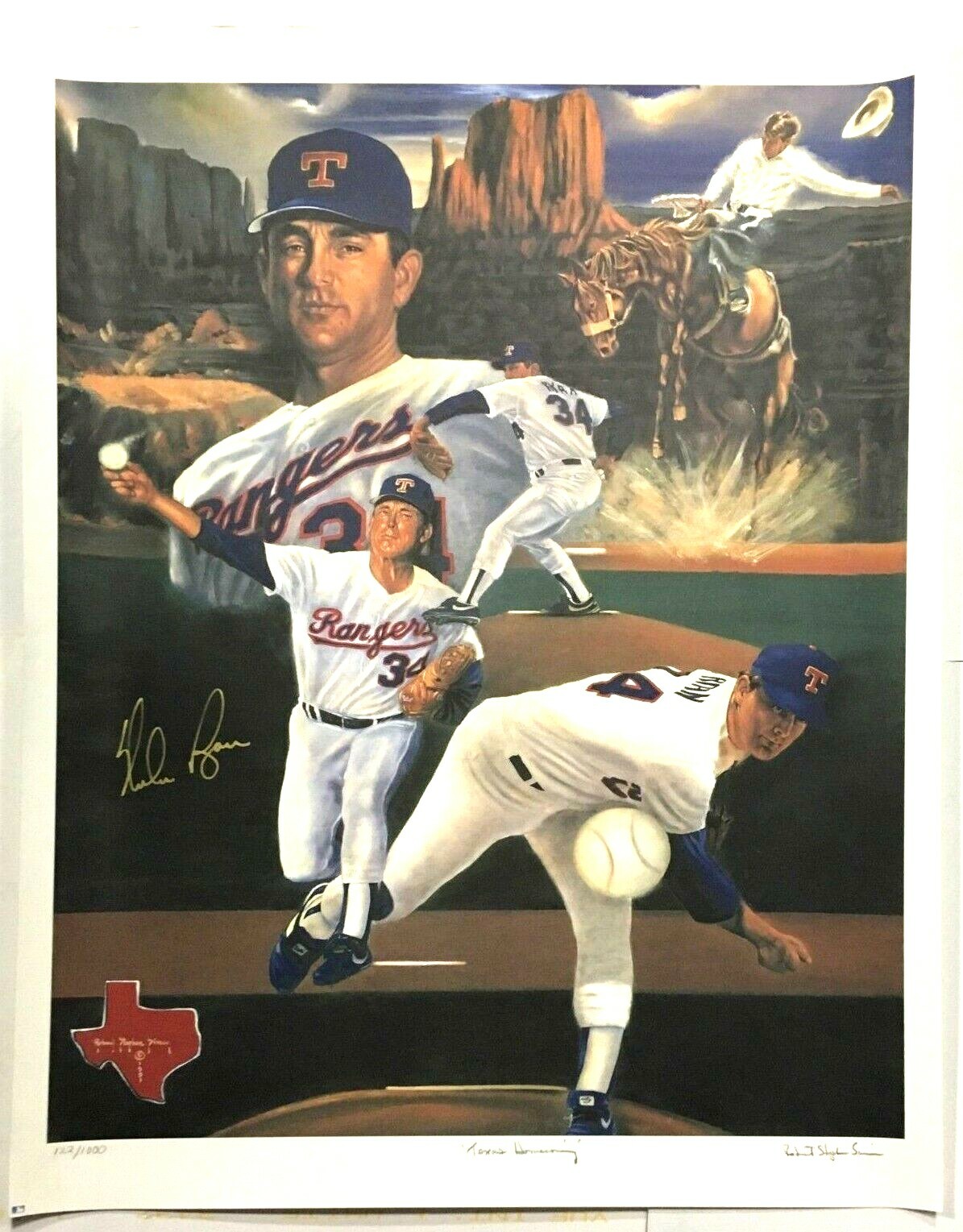 Nolan Ryan signed Robert Stephen Simon 25x34 litho Mint autograph CBM COA /1000