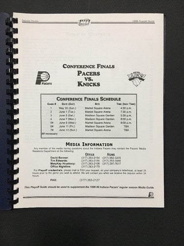 1999 NBA Indiana Pacers playoffs media guide  ReggIe Miller Vs Knicks Larry Bird